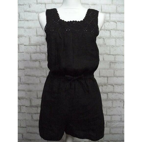 $138 Aritzia Wilfred Delfina Black 100% Linen Crochet Yoke Romper XS NEW - Picture 4 of 8